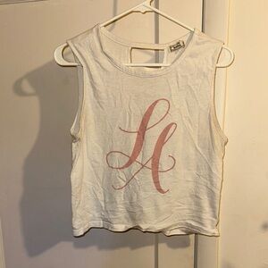 White Sleeveless Crop Top with Pink Lettering